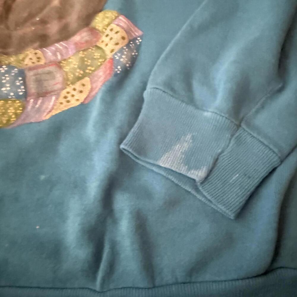 Vintage 90s Teal Bunny Graphic Sweatshirt Patchwork Quilt Print Womens XL - Picture 7 of 7
